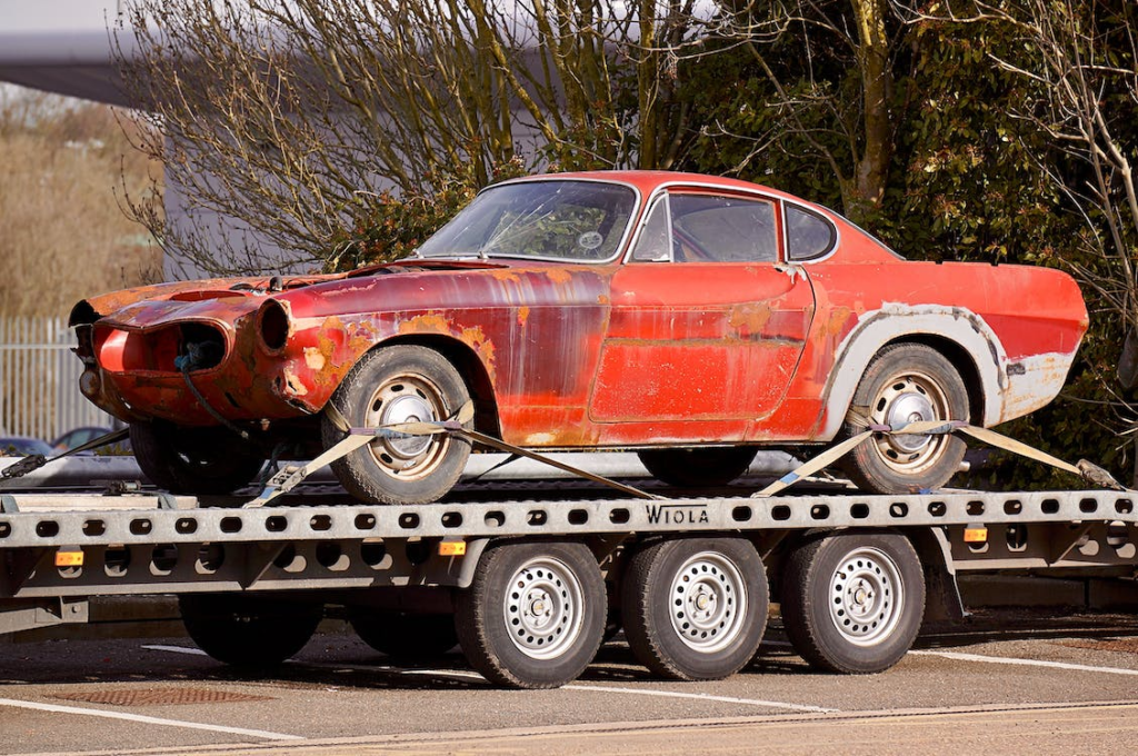 a car on a flatbed truck